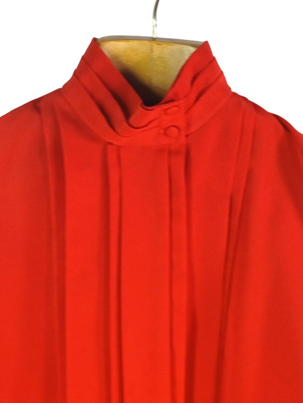 Vintage 80s Hill Archer Red High Neck Pleated Blouse Size 12 Long Sleeve Pleated - Picture 5 of 16